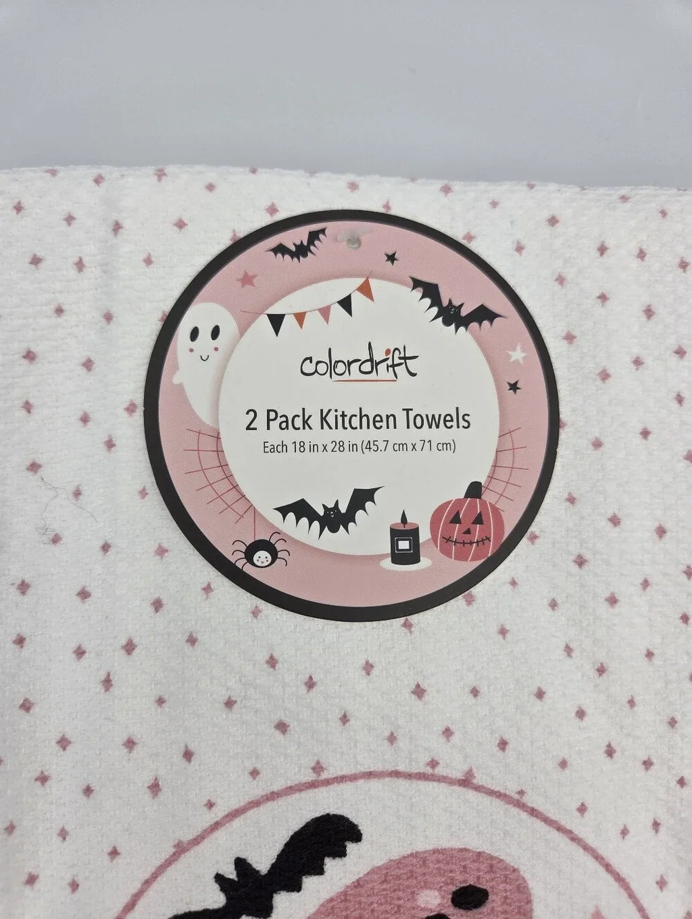 Colordrift Pink Halloween 'Boo!' Kitchen Towel Set Of 2 Nwt